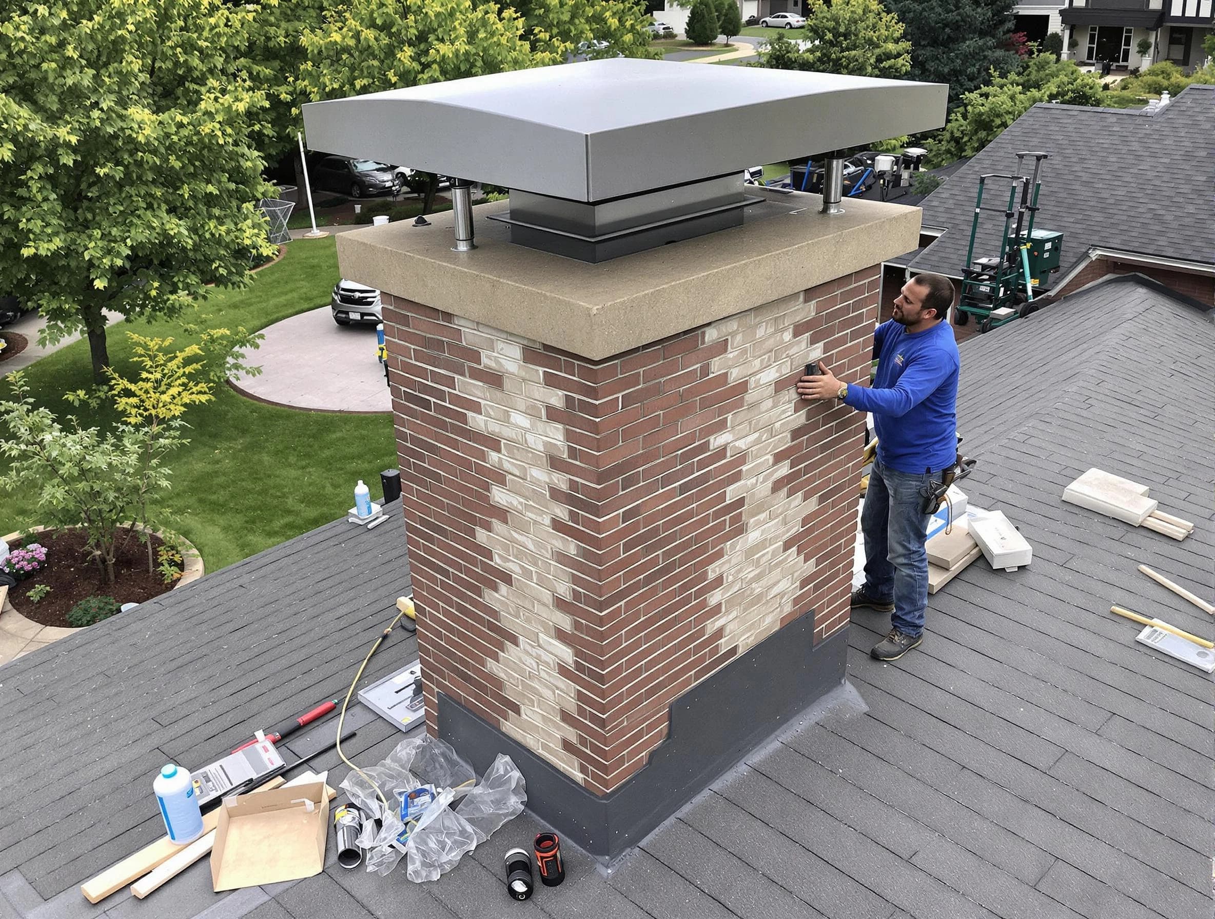 Youngtown Chimney Sweep team working on a custom chimney remodel in Youngtown, AZ