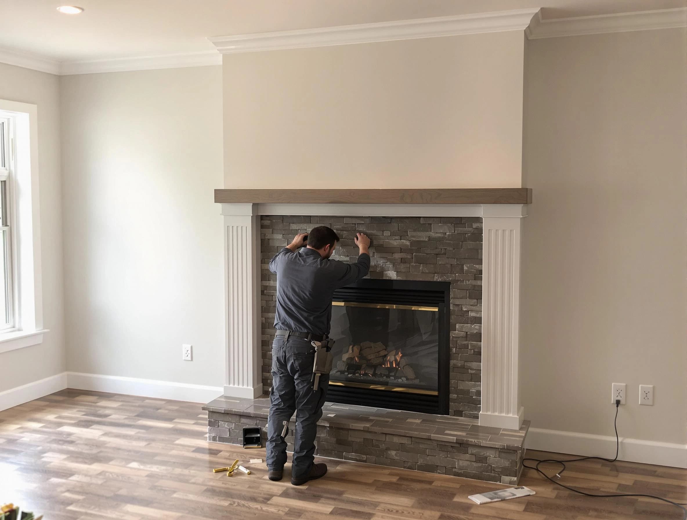 Youngtown Chimney Sweep finishing a custom fireplace install in Youngtown, AZ