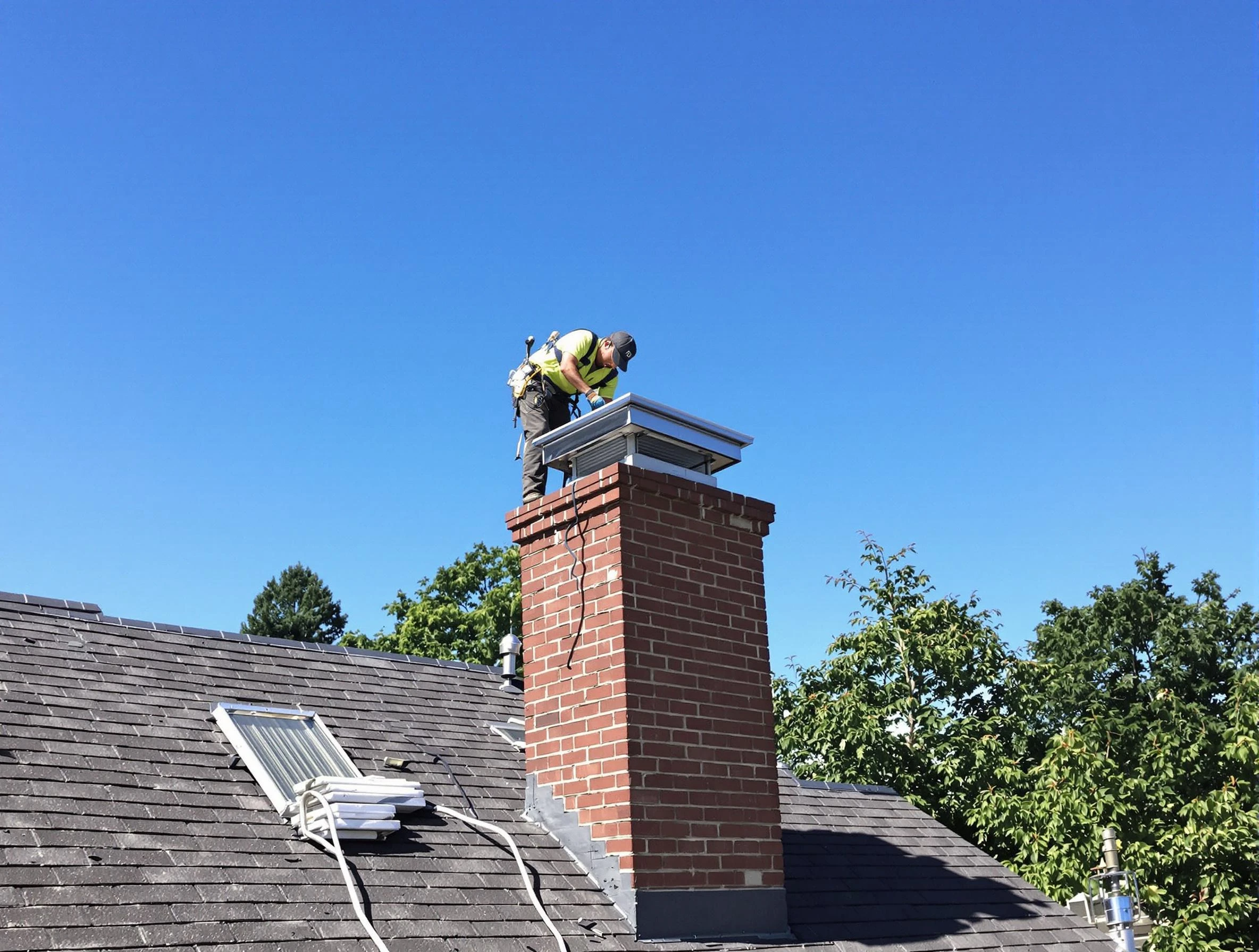 Youngtown Chimney Sweep technician measuring a chimney cap in Youngtown, AZ